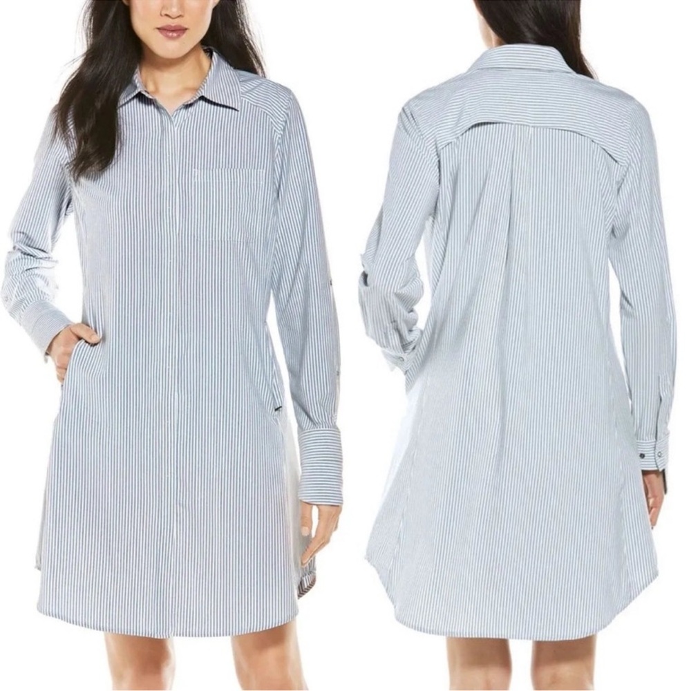 Coolibar Blue and White Striped Mini Dress